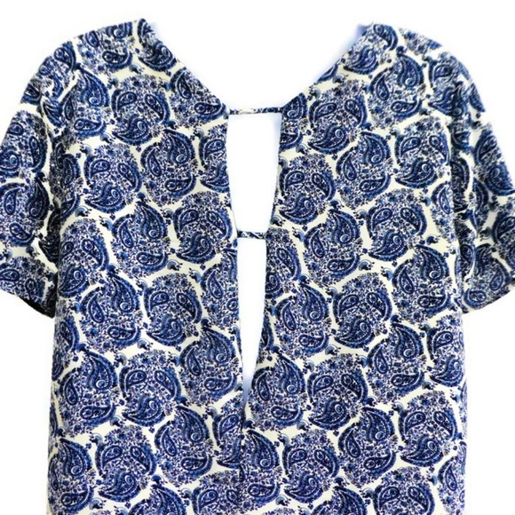 Lulus Shift Dress Taj Majal Tour Blue Print Border Hem Short Sleeve Lined USA M - Picture 5 of 7